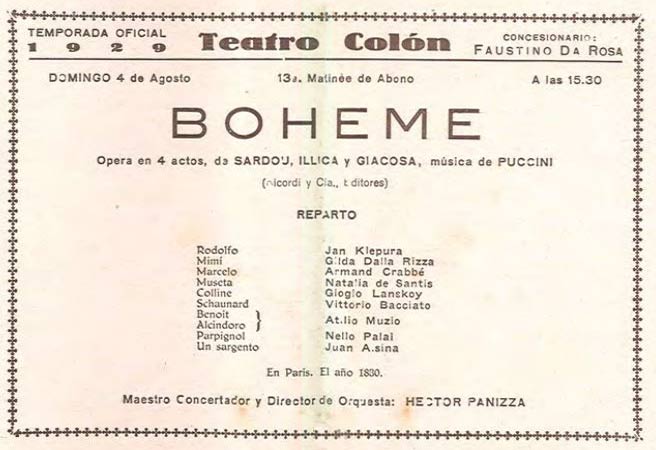Programme to 'La Bohème' - 1929
